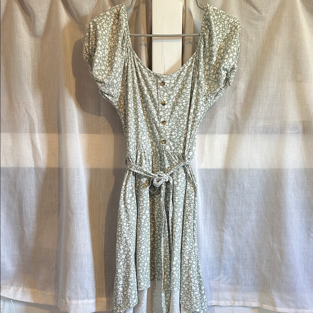 Sage Green Floral Button-Front Midi Dress